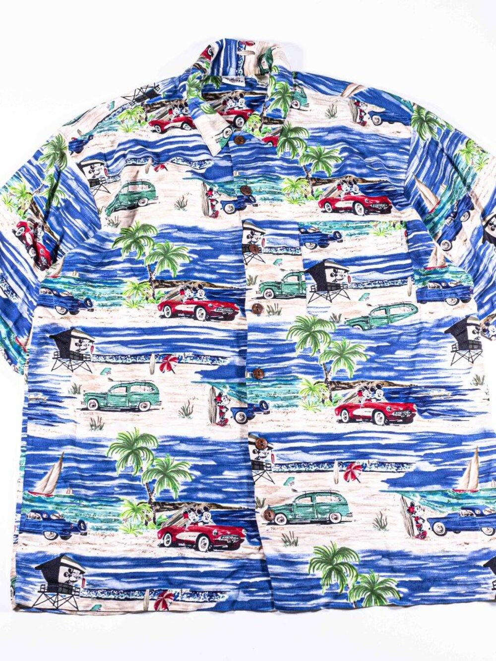 Vintage Disney Catalog Mickey Minnie Rayon Hawaiian Shirt Large Tropical Camp